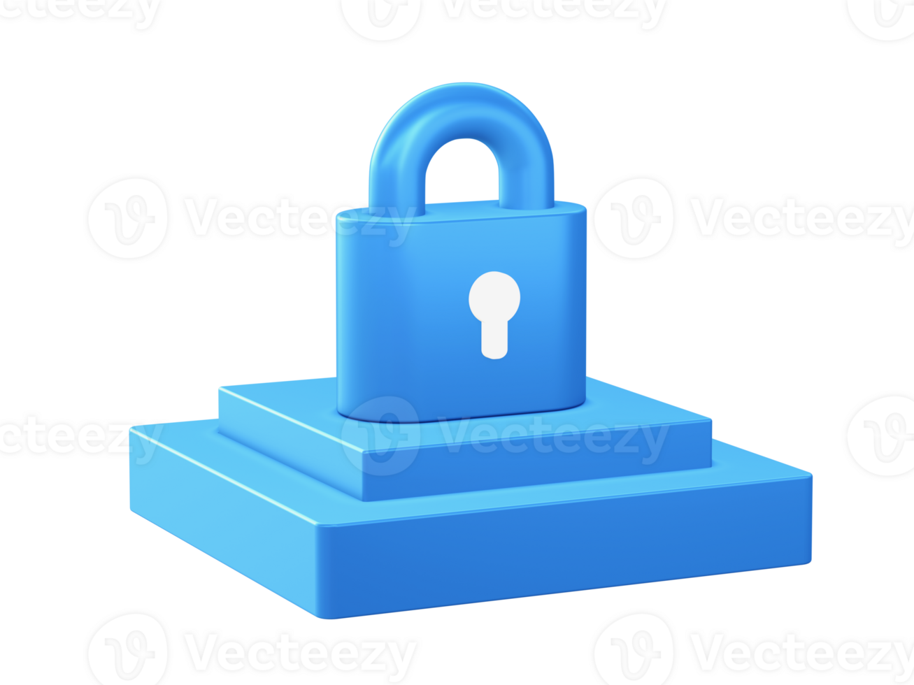 3d render of security padlock icon with square podium png