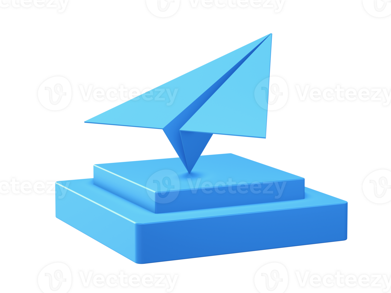 3d render of paper plane icon with square podium png