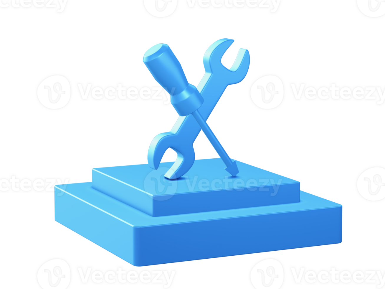 3d render of Wrench and screwdriver icon with square podium png