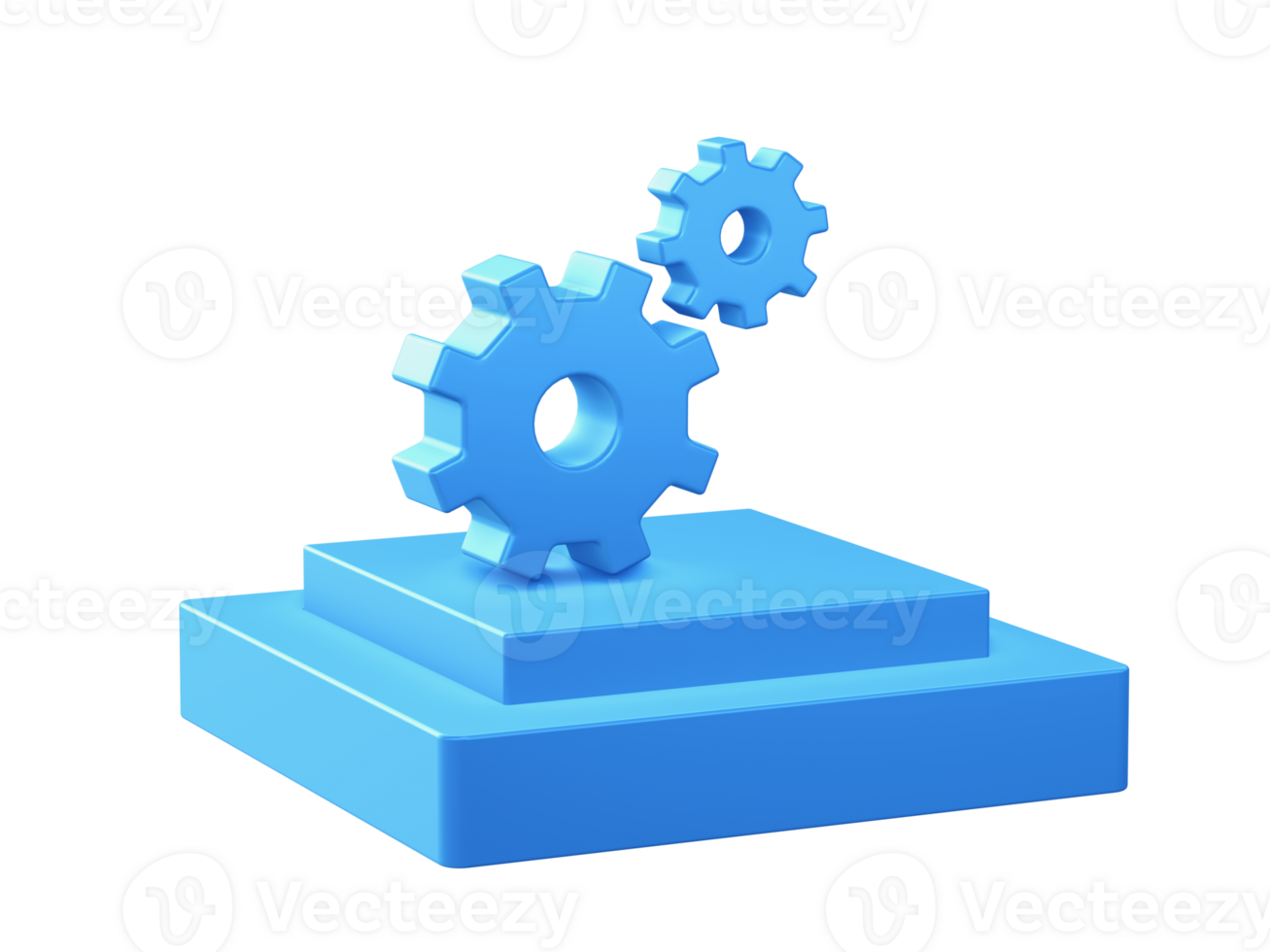 3d render of setting gear configuration icon with square podium png