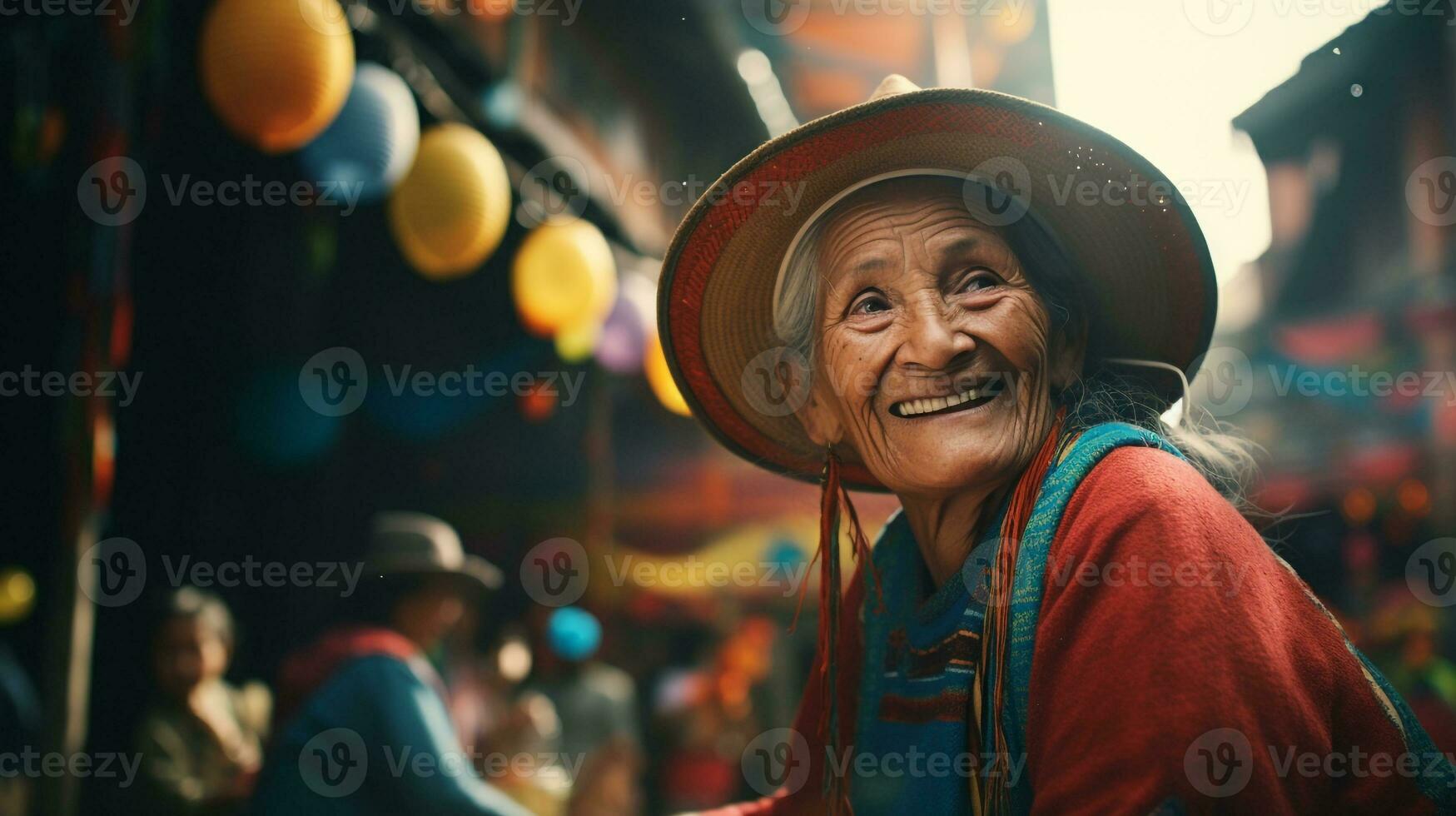 Happy face of Grandmother celebrate Dia de la Raza. Generative AI photo