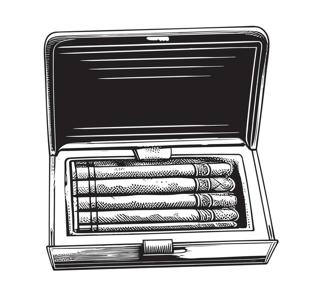 Cigars in a cigarette case hand drawn sketch Vector illustration Smoking