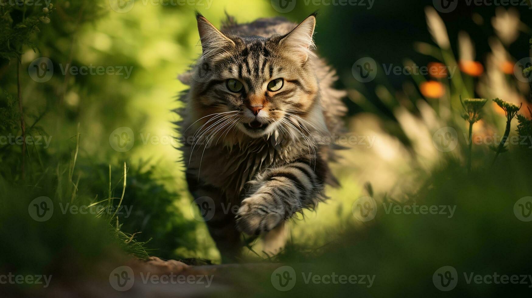 Photo of a running cat. Generative AI