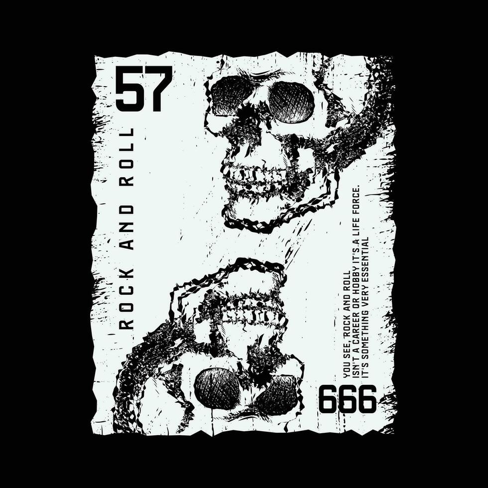 Rock and roll, skull t-shirt and apparel design vector