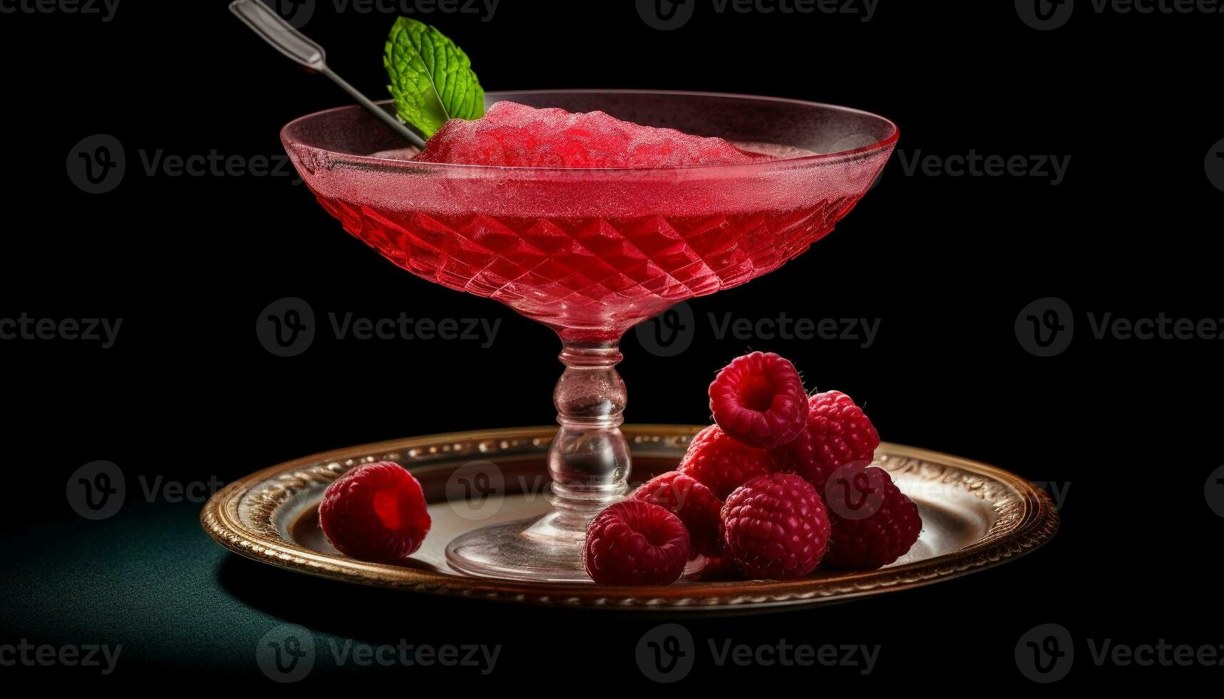 Raspberry fruit freshness, gourmet dessert, sweet food, summer drink generated by AI photo