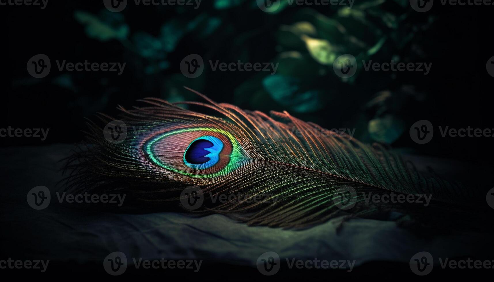 The vibrant peacock colorful feathers create an abstract beauty generated by AI photo