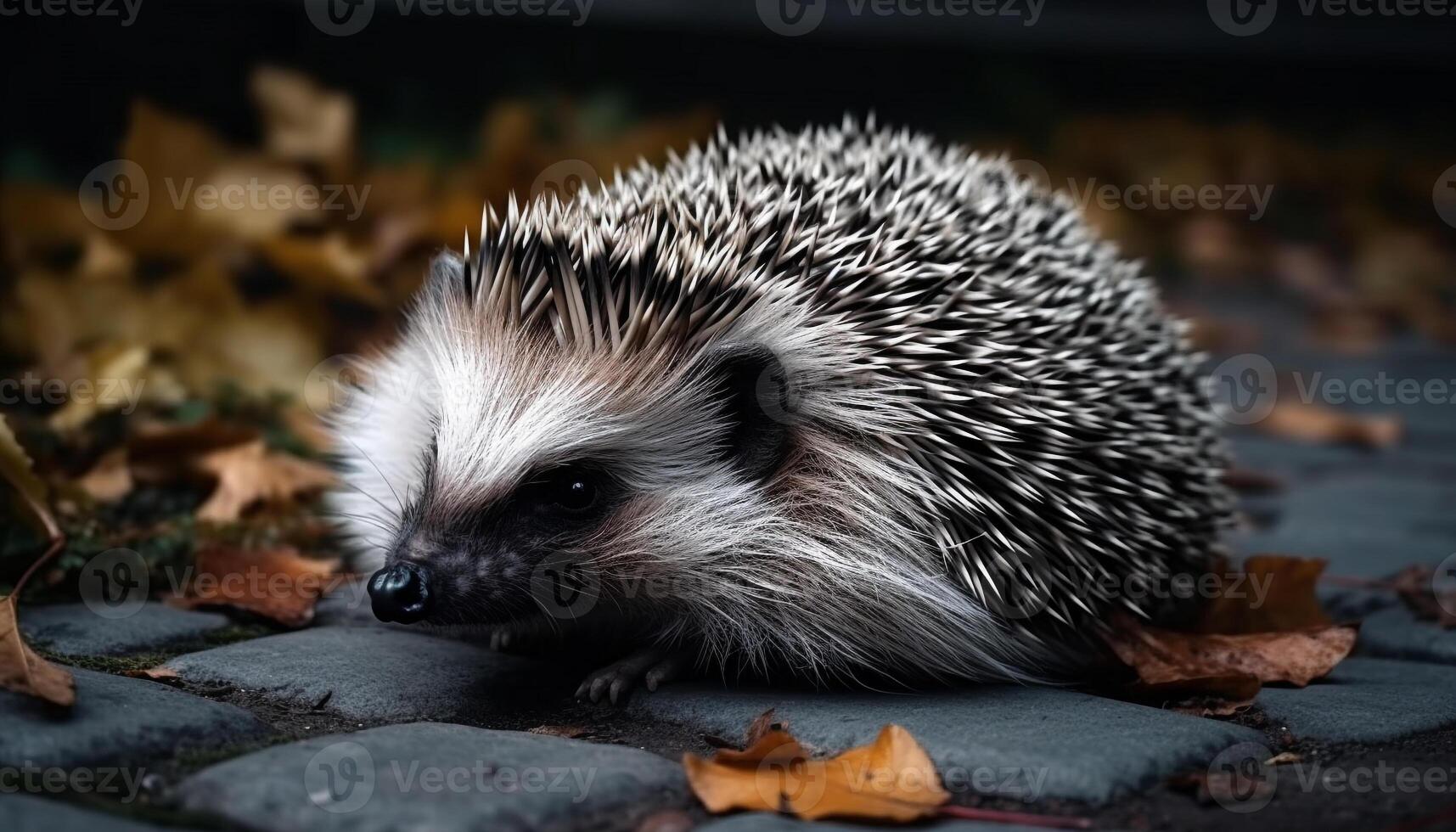 linda erizo en naturaleza, pequeño mamífero con cerda y piel generado por ai foto