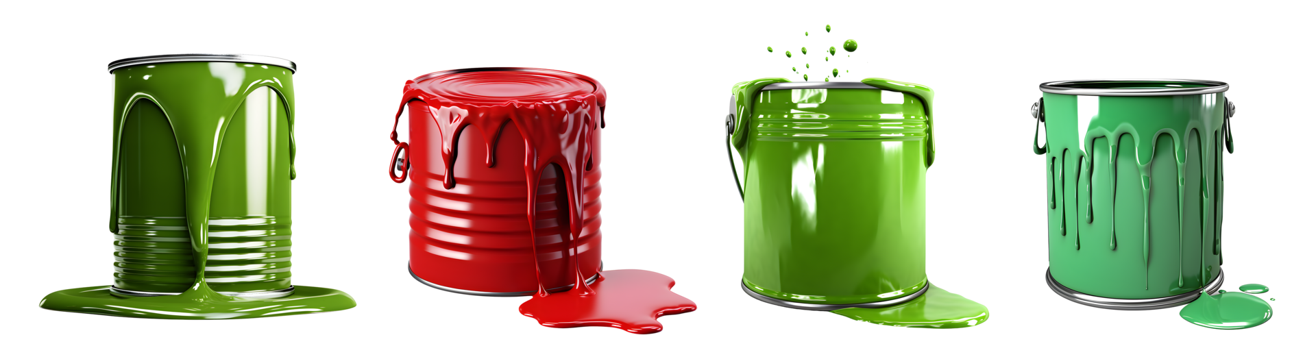 Colorful paint buckets with dripping drops. Generative AI 27749962 PNG