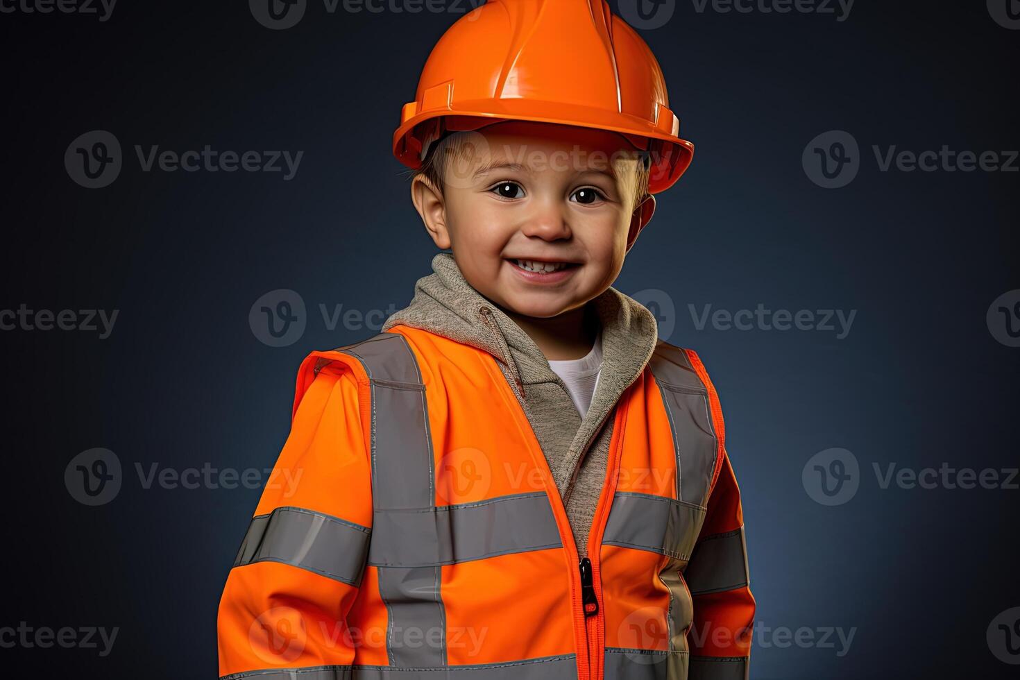 Portrait of a cute little boy in a construction helmet AI Generated photo