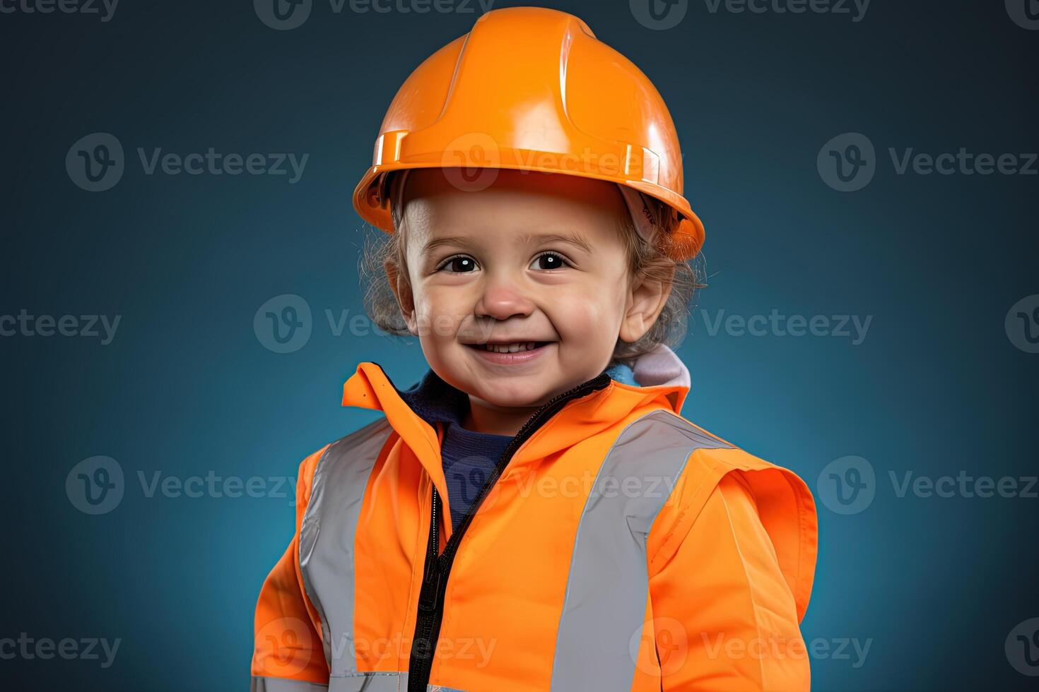 Portrait of a cute little boy in a construction helmet photo