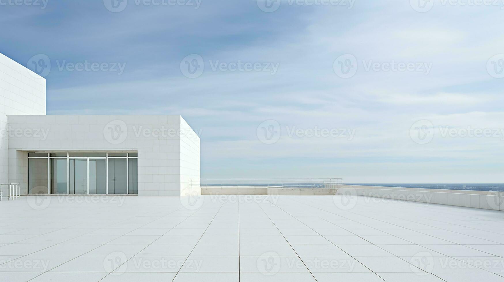 Modern architecture, white building with blue sky background. 3d render. Generative AI photo