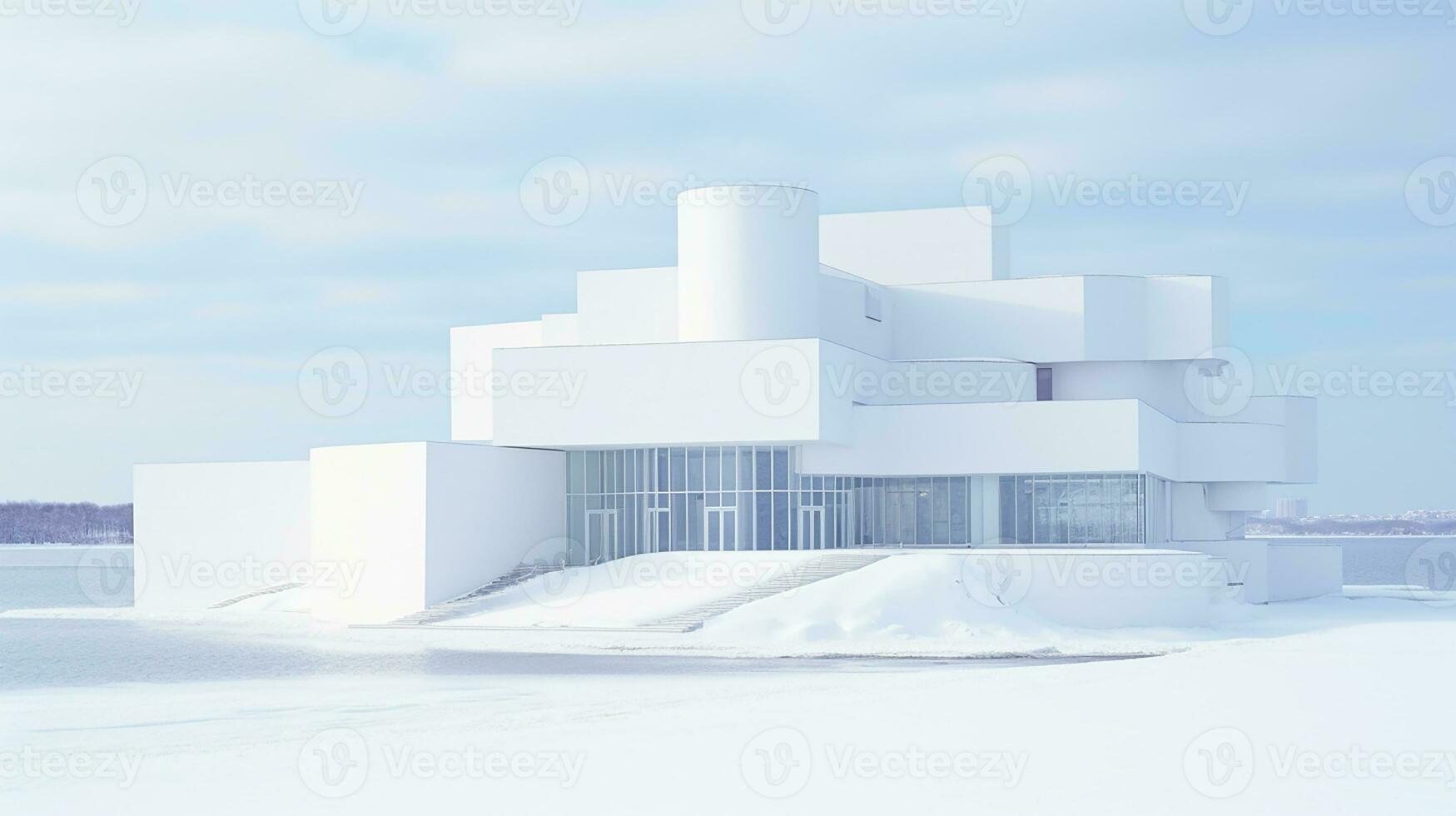Modern architecture, white building with blue sky background. 3d render. Generative AI photo