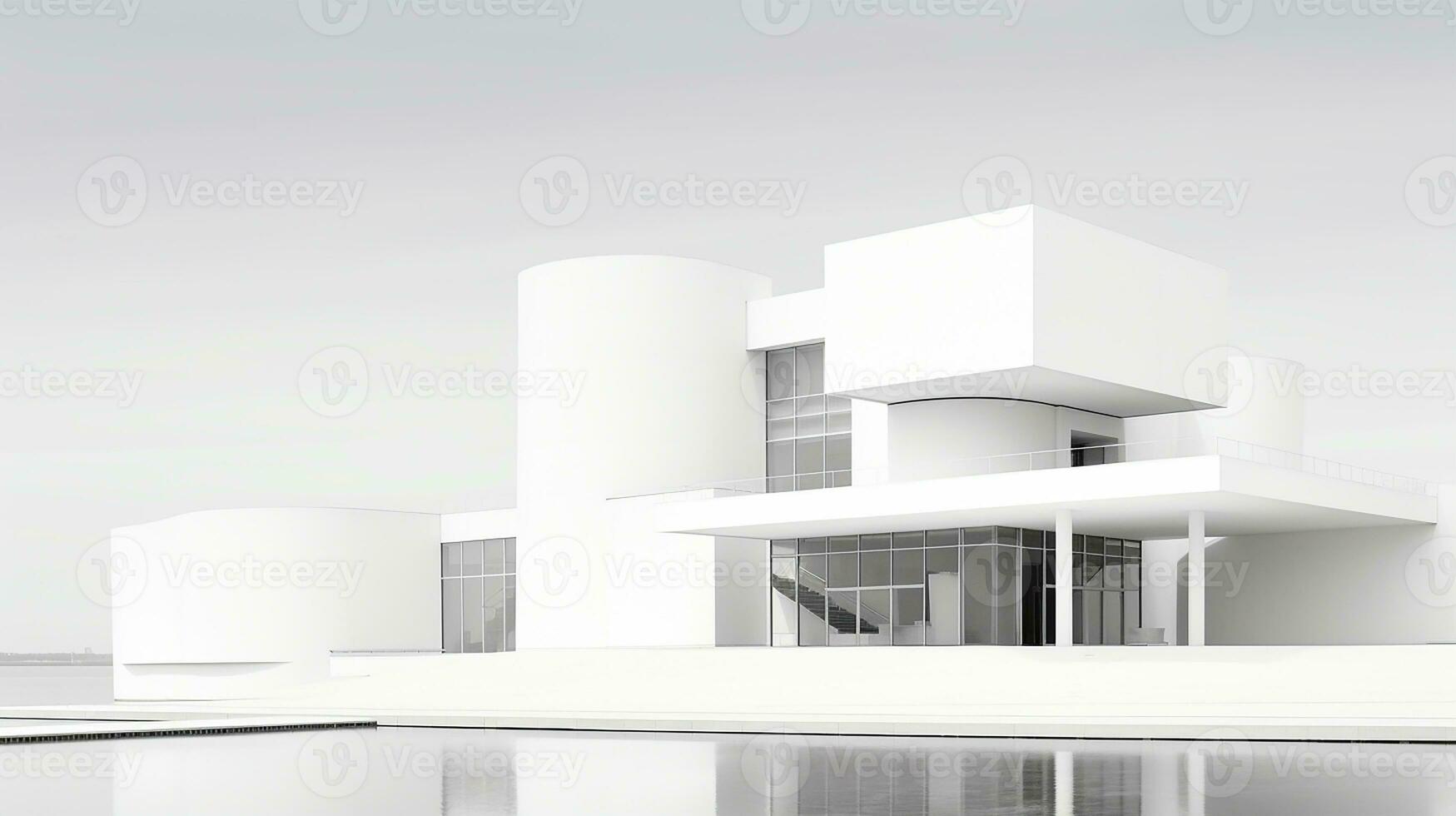 3d rendering of modern architecture on the roof with sea view. Generative AI photo