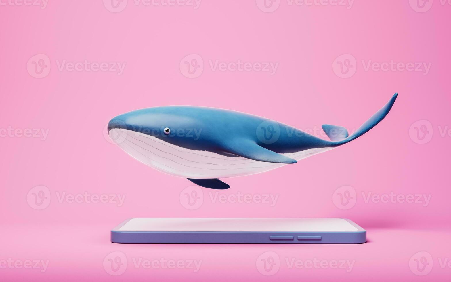 Whale and mobile phone, 3d rendering. photo