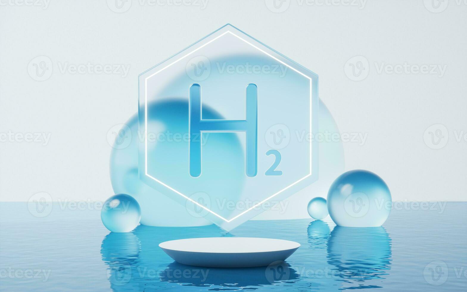 Hydrogen and water surface, 3d rendering. photo