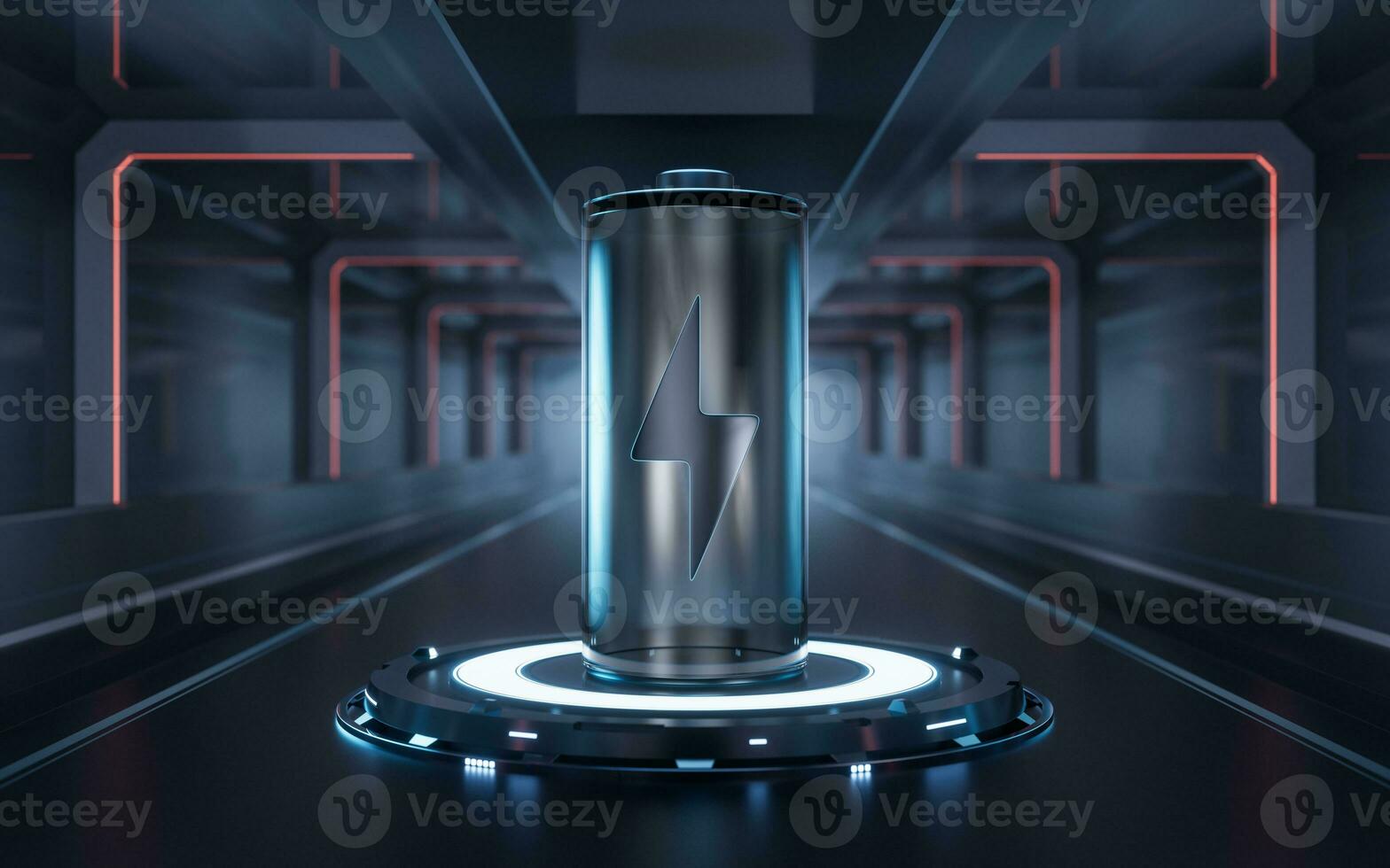 3D fast charge battery with technology background, 3d rendering. photo