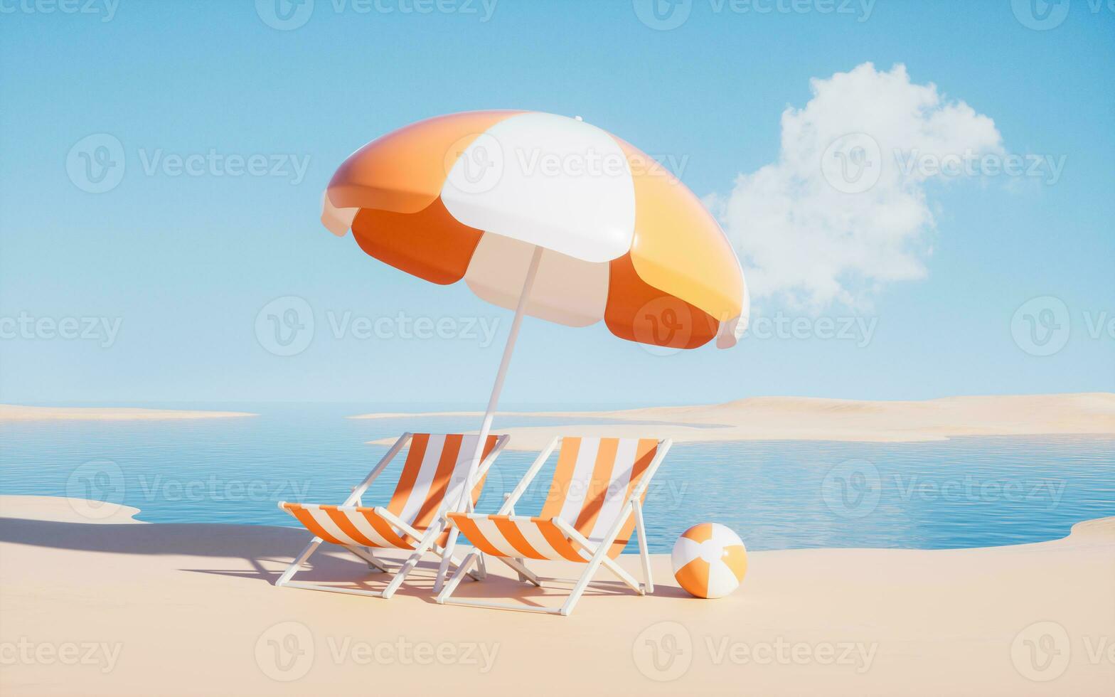playa sillas con dibujos animados estilo, 3d representación. foto
