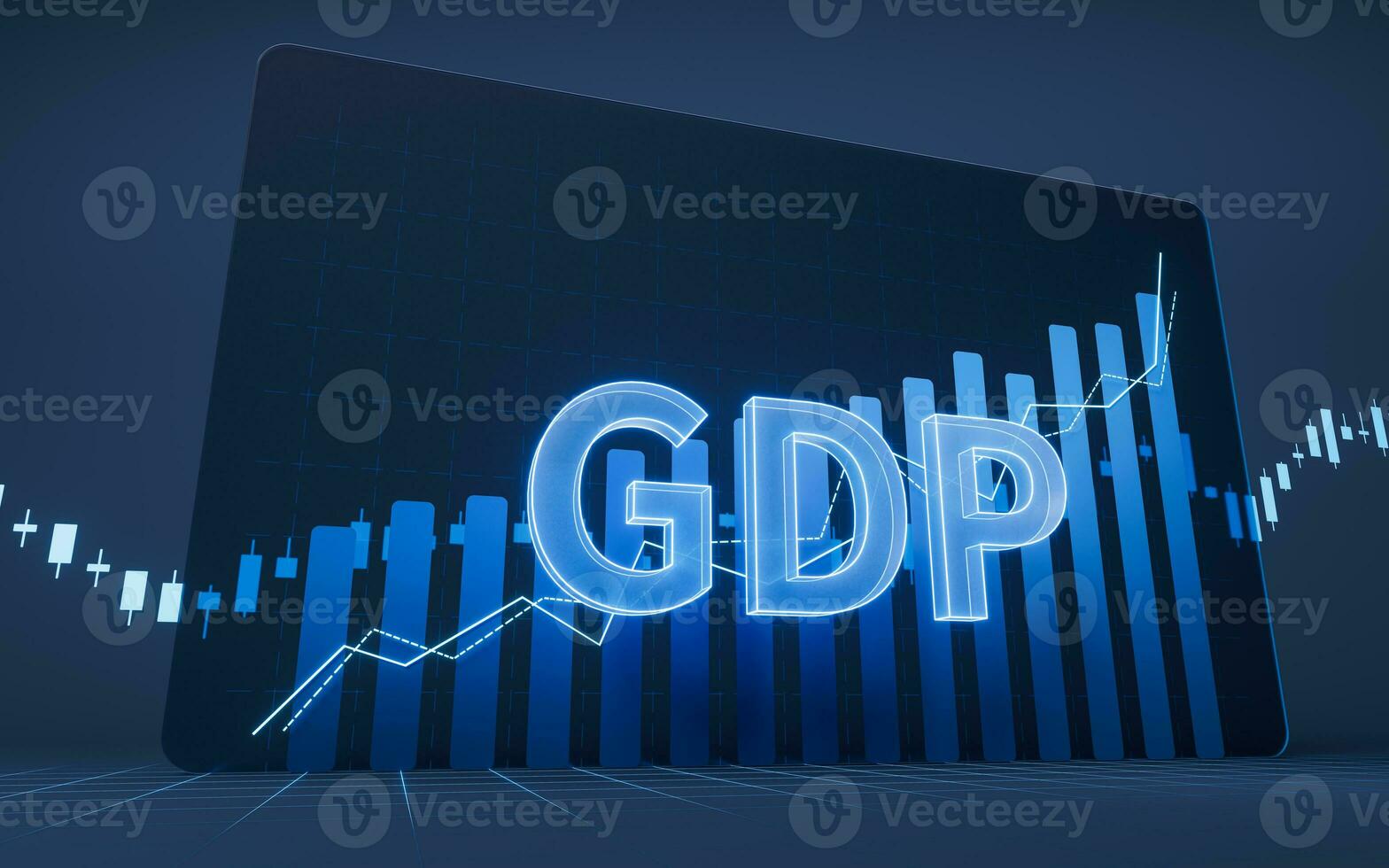 Growth of GDP with statistical graph, 3d rendering. photo