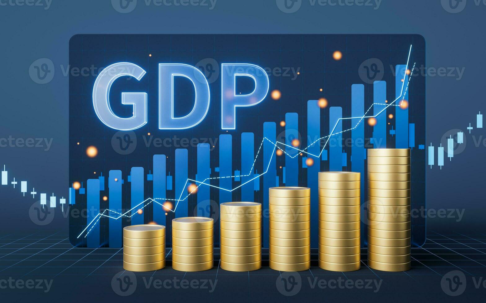 Growth of GDP with statistical graph, 3d rendering. photo