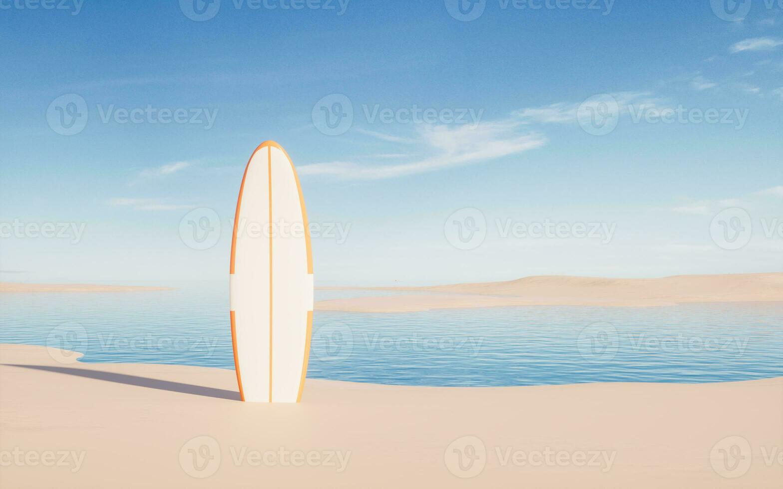 Surfboard at the beach, 3d rendering. photo