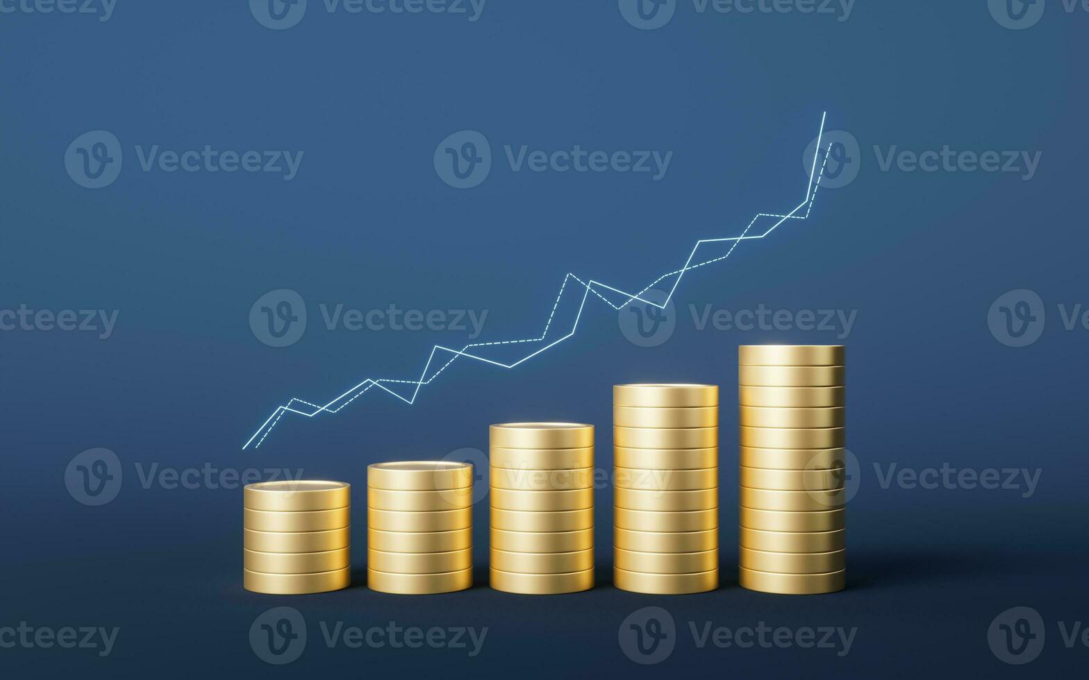 Golden coin with growing financial graph, 3d rendering. photo