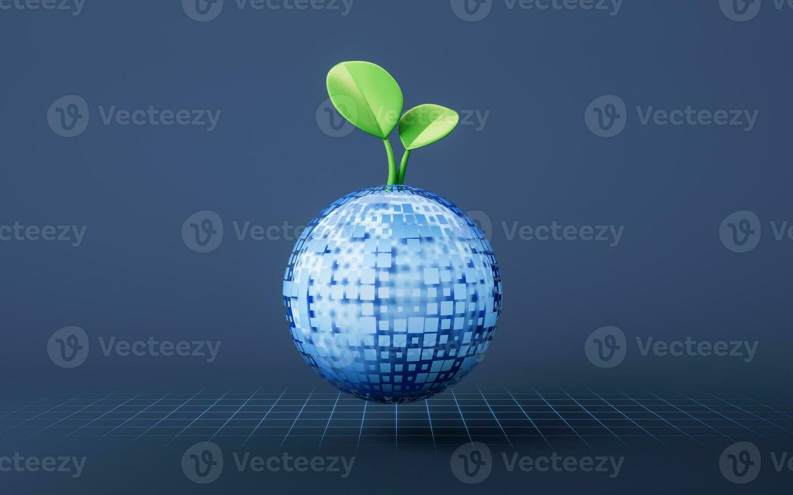 Digital earth with sprout plant on the top, 3d rendering. photo