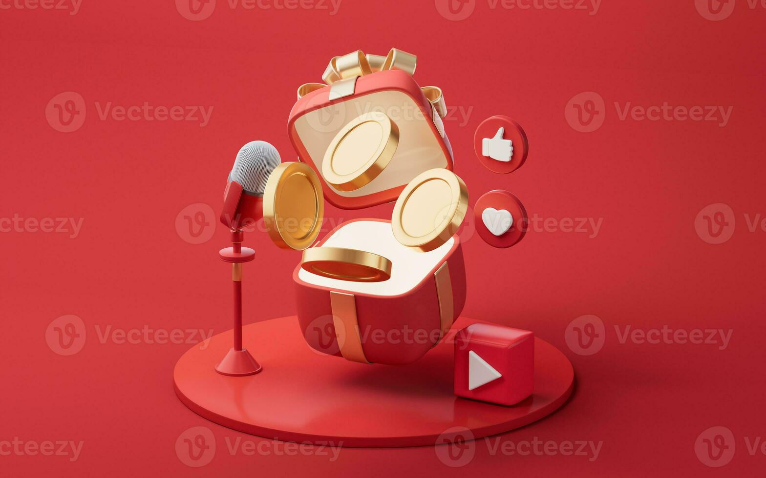 Microphone live streaming and gift boxes, 3d rendering. photo