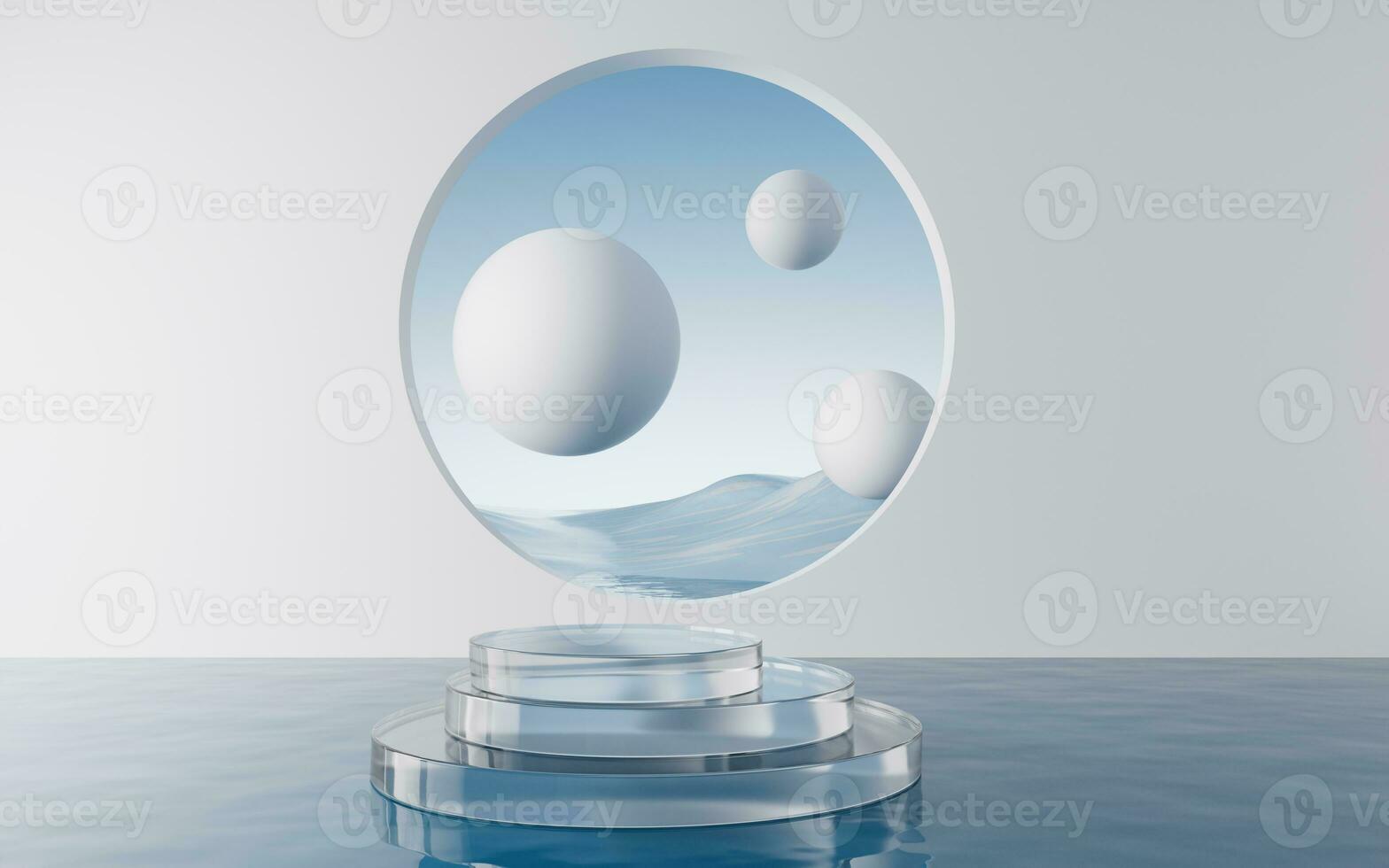 Water surface with round balls background, 3d rendering. photo