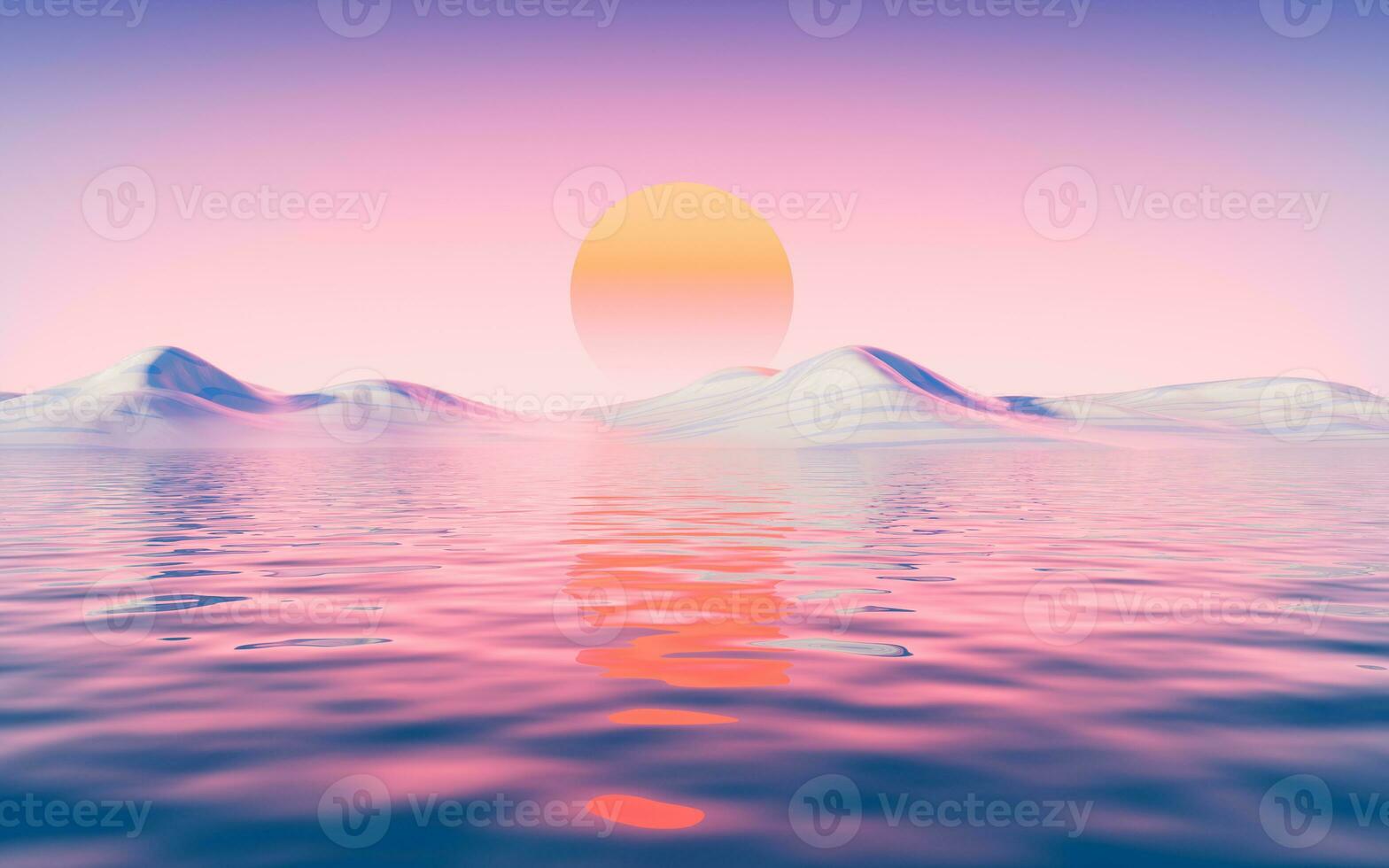 Lake and water surface background, 3d rendering. photo