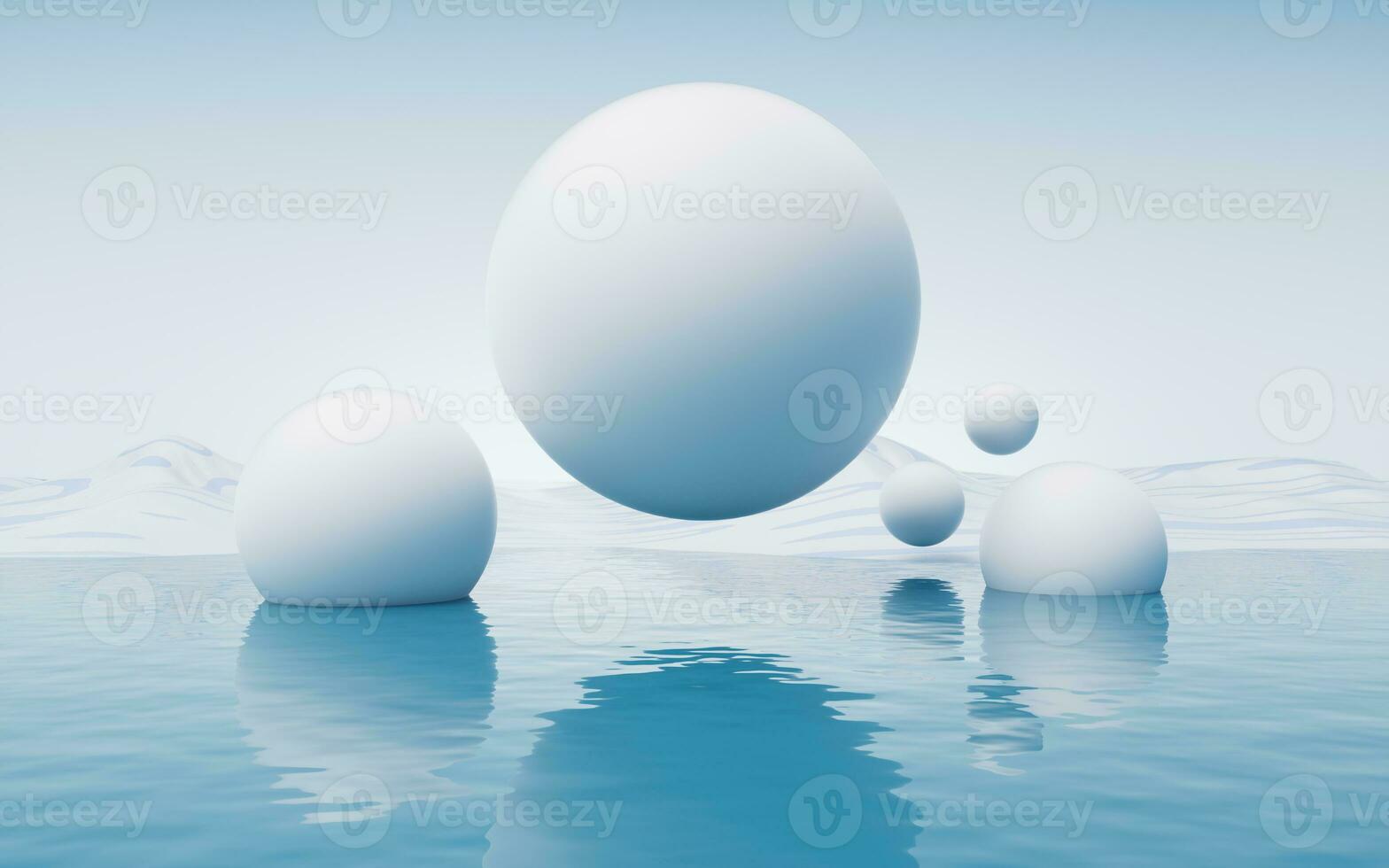 Water surface with round balls background, 3d rendering. photo