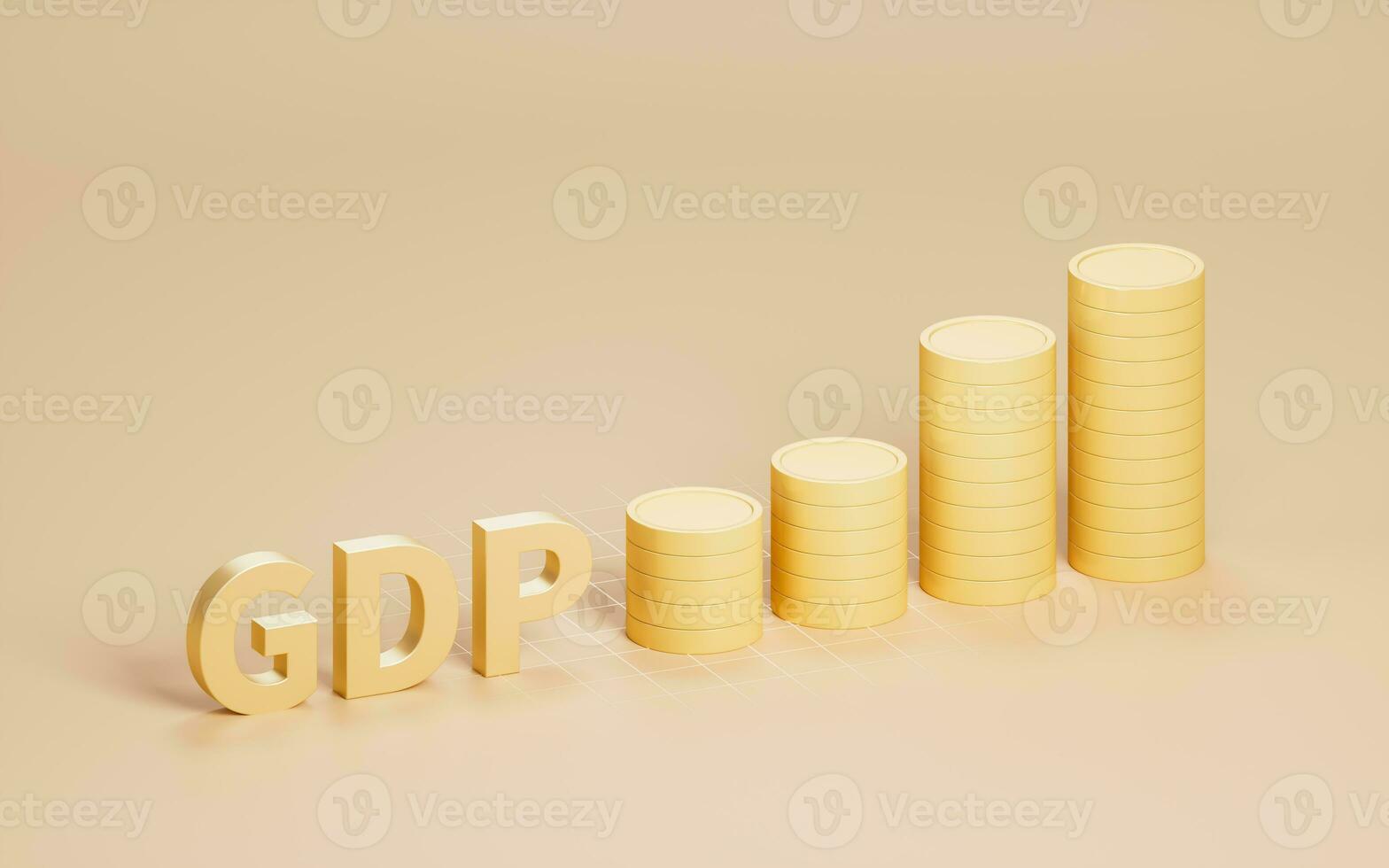 Growth of GDP with golden coins, 3d rendering. photo