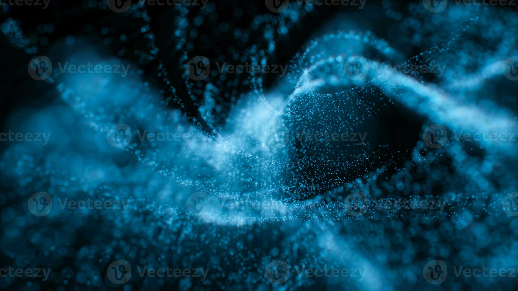 resumen azul ola partículas, 3d representación. foto