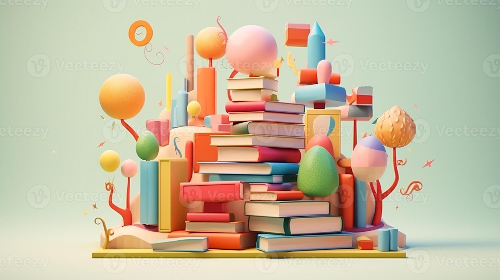 the minimalist object of a pile of books, 3d rendering photo