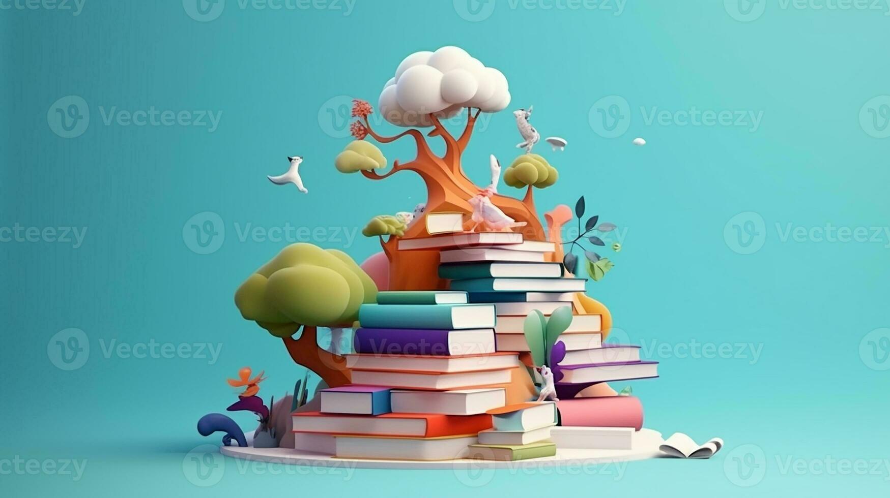 the minimalist object of a pile of books, 3d rendering photo