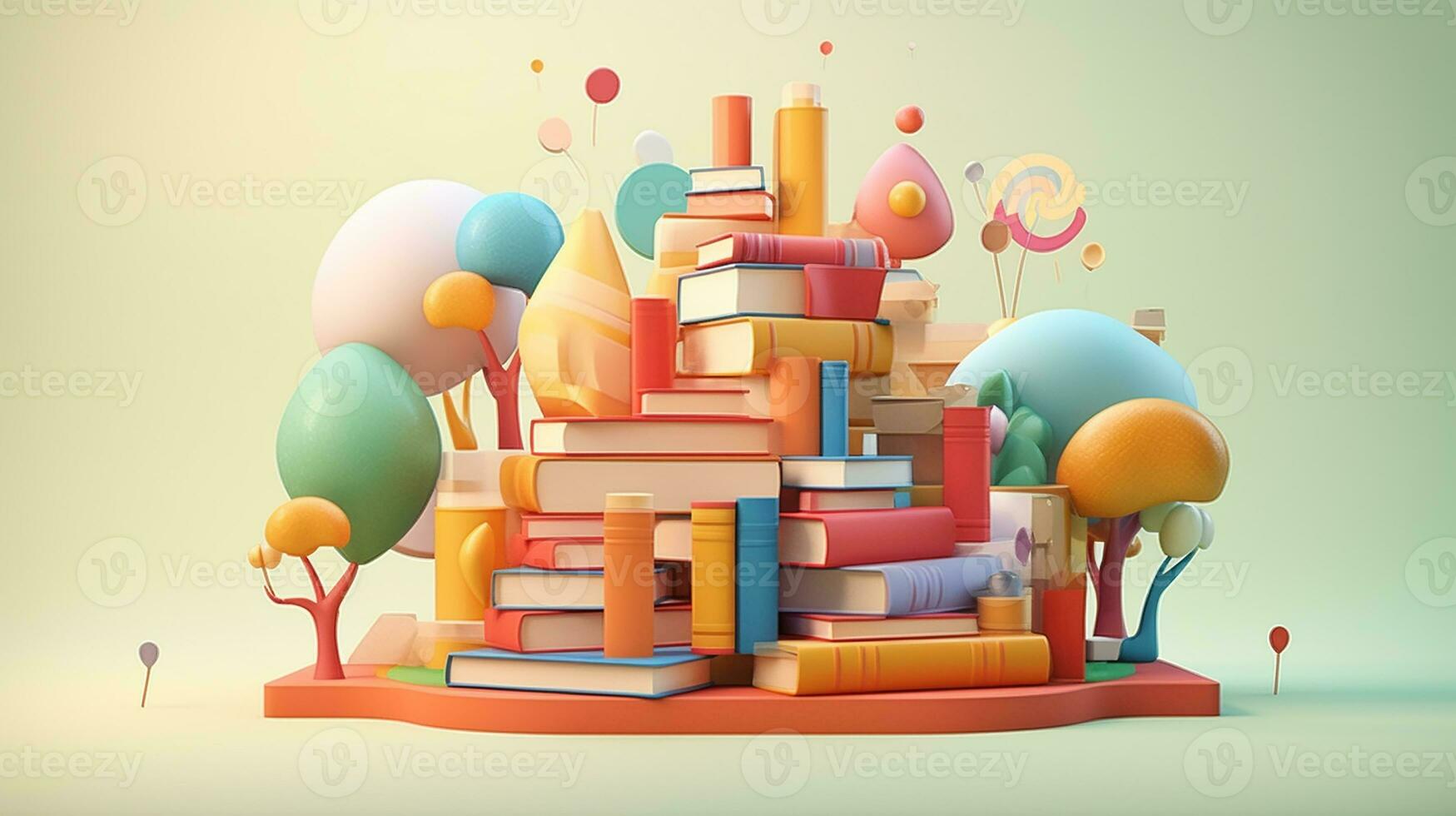 literacy books concept, 3D minimalist object, 3D rendering. Generative AI photo