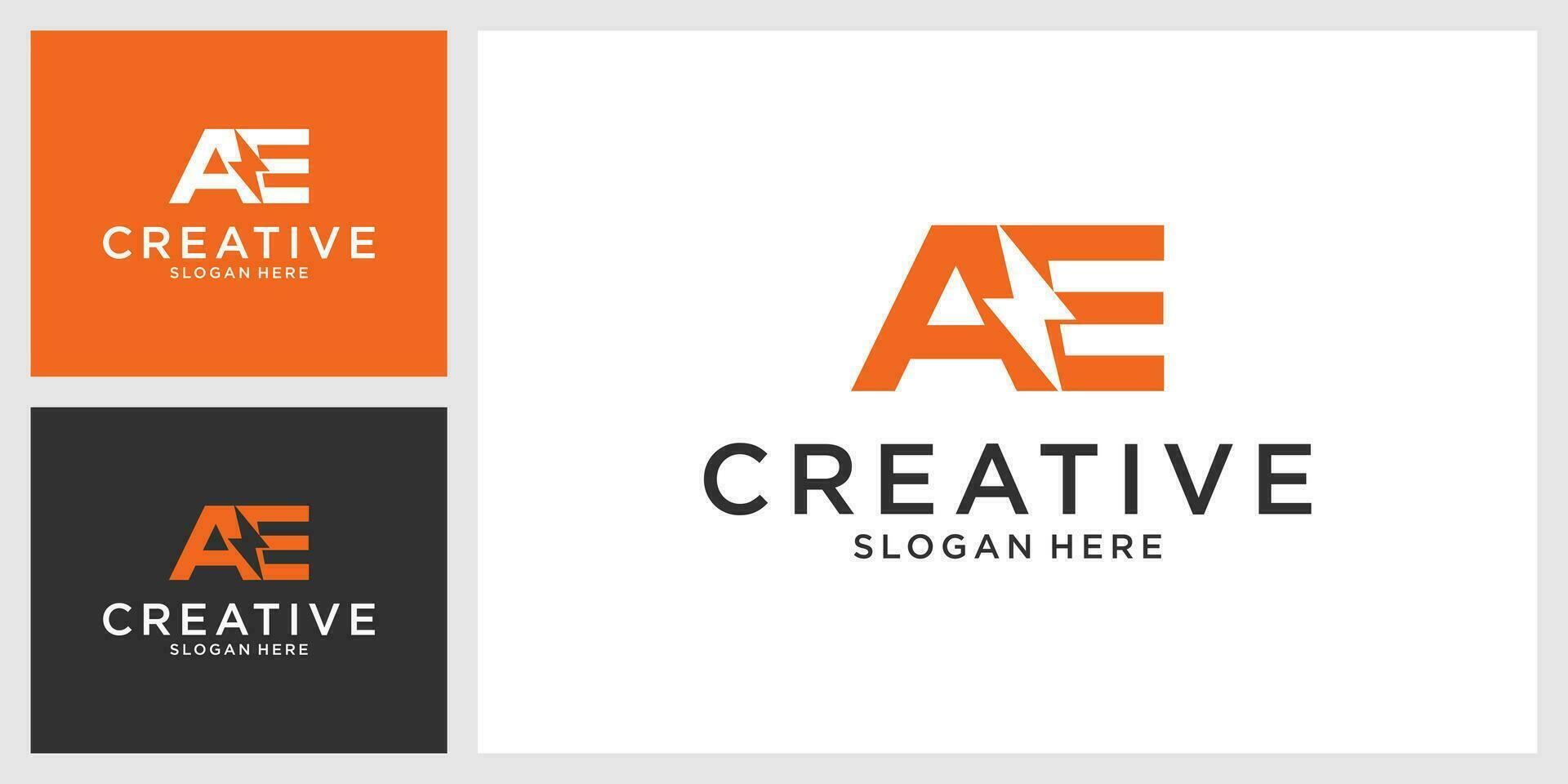 Initial AE letter logo with lightning bolt logo vector design