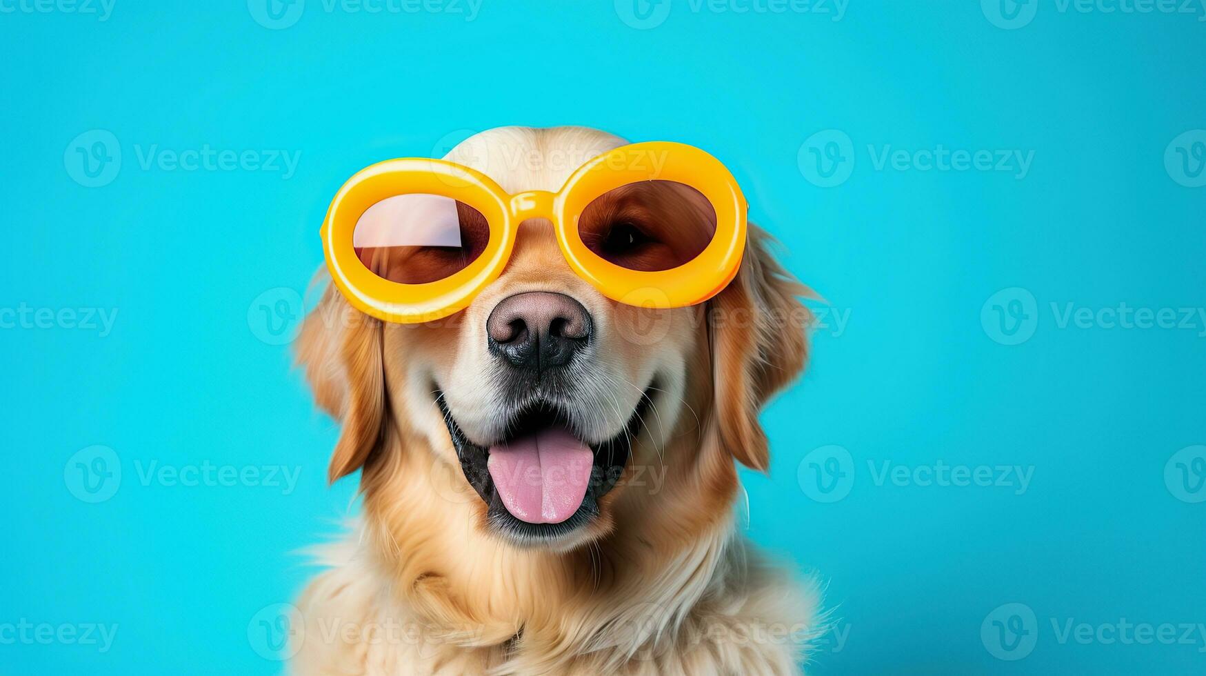 Cute and funny Golden Retriever in trendy sunglass on isolated background.animal summer holiday concept.Created with Generative AI technology photo
