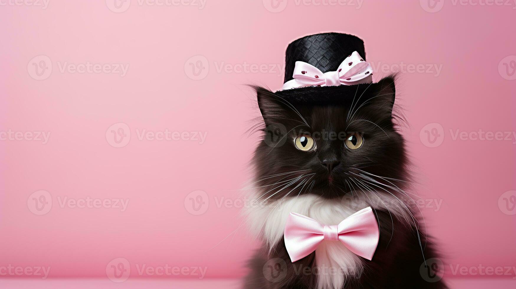 Cute Cat  with cone hat and necklace bowtie on isolated background.Happy birthday concept.created with Generative AI technology photo