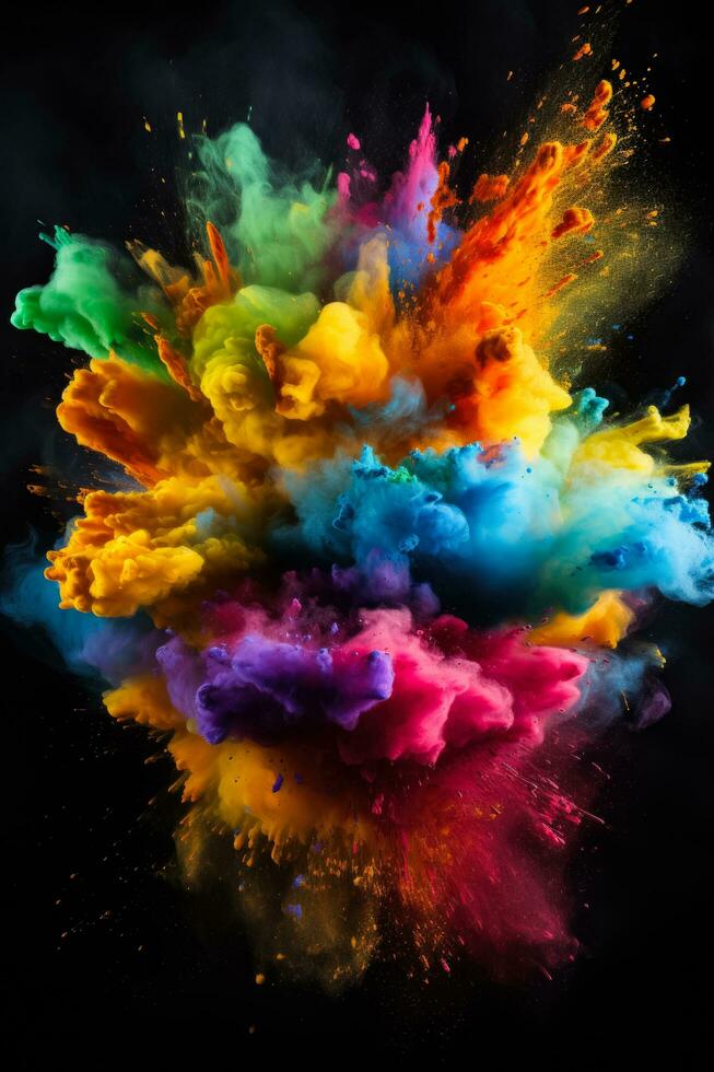 Colored powder explosion on black background photo