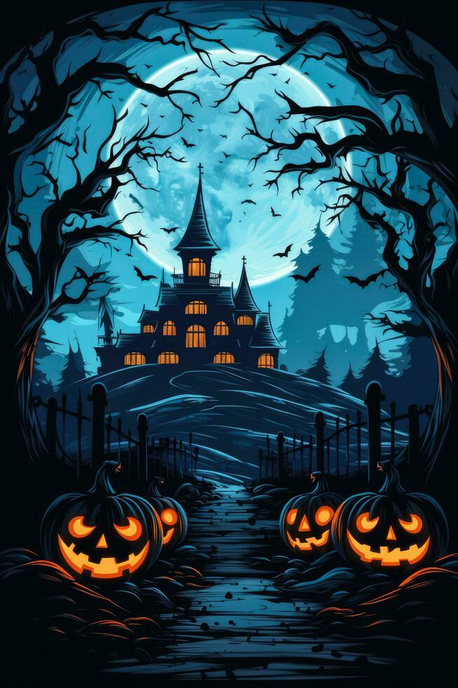 Halloween scene background with spooky nighttime aesthetic and horizontal orientation photo