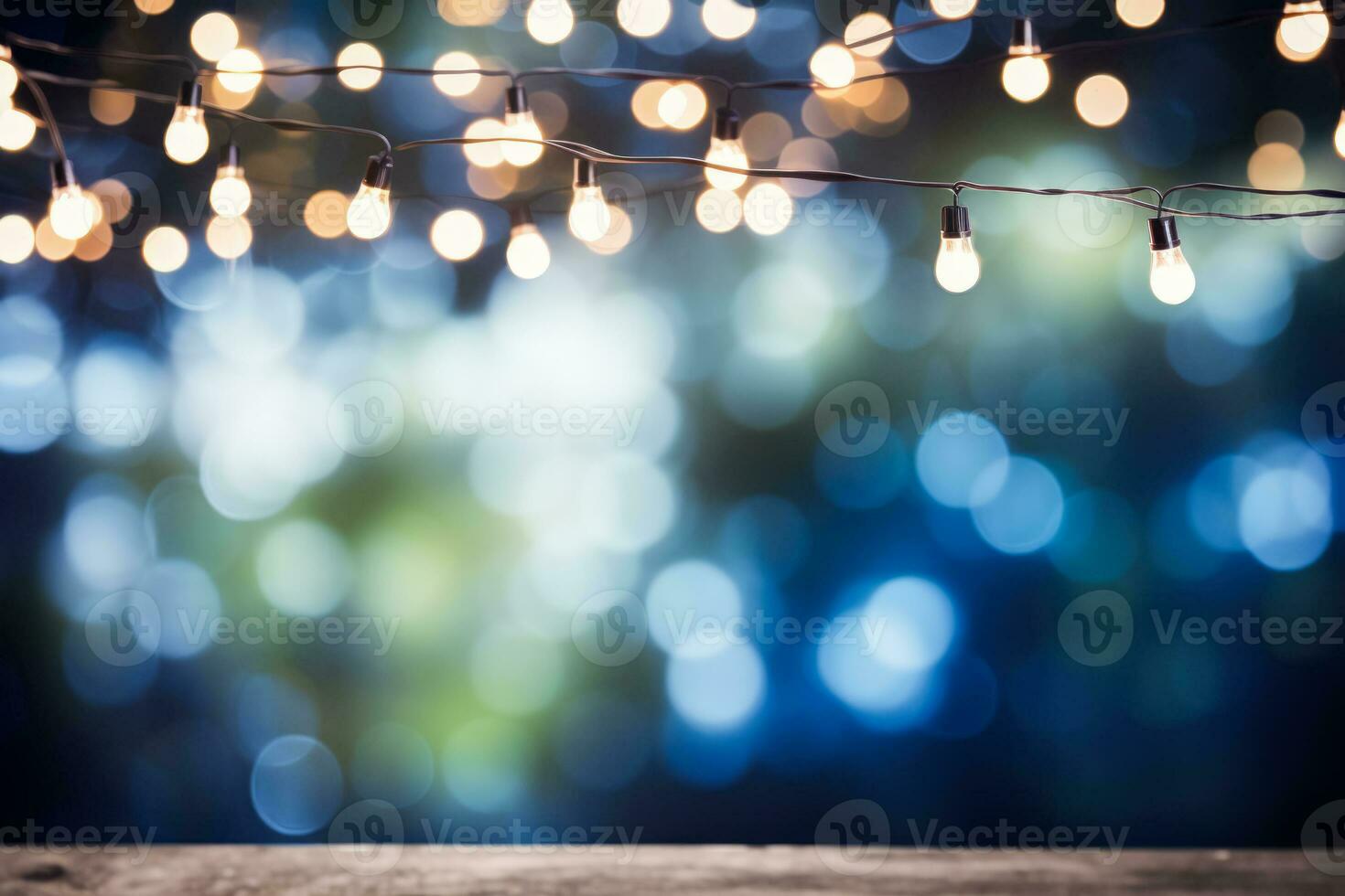 Happy Labor Day message on blurred blue bokeh lights background with border of patriotic American flags photo