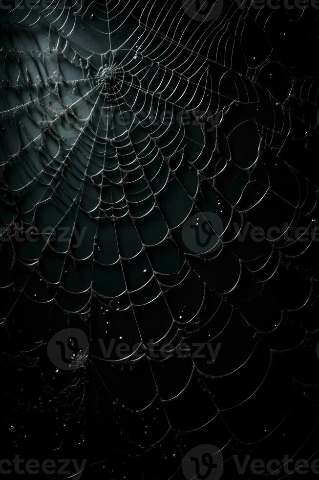 Spider web against black wall Halloween theme background with dark silhouette photo