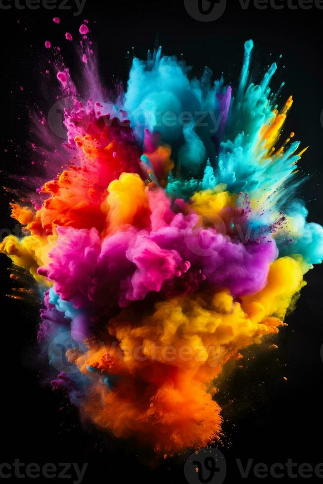 Colored powder explosion on black background photo