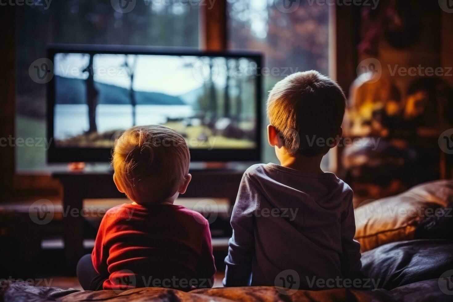 Deux bebes denoncent les ecrans trop jeunes en regardant la television photo