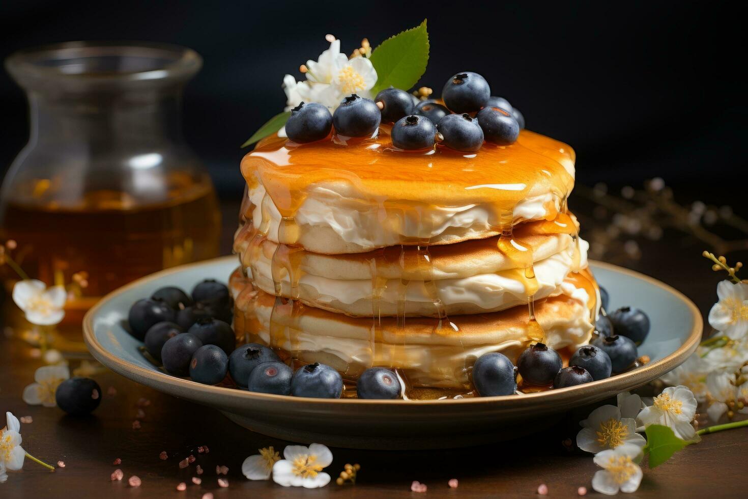 Biscuit honey layers with pastry cream. Tasty dessert square cake photo
