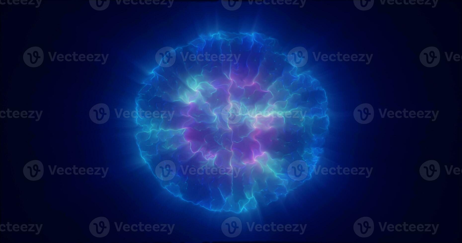 Blue energy glowing sphere futuristic atom from electric magic particles and energy waves background photo