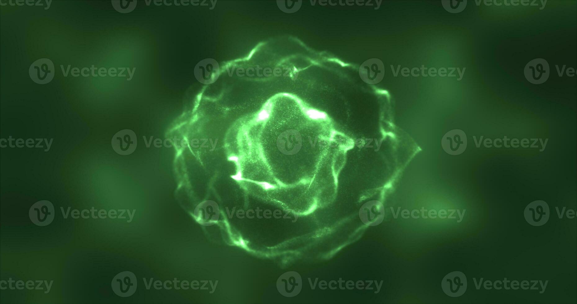 Abstract green energy round sphere glowing with particle waves hi-tech digital magic abstract background photo