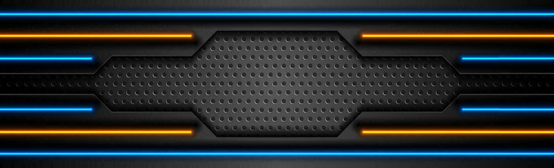 Futuristic technology background with blue orange glowing lines vector