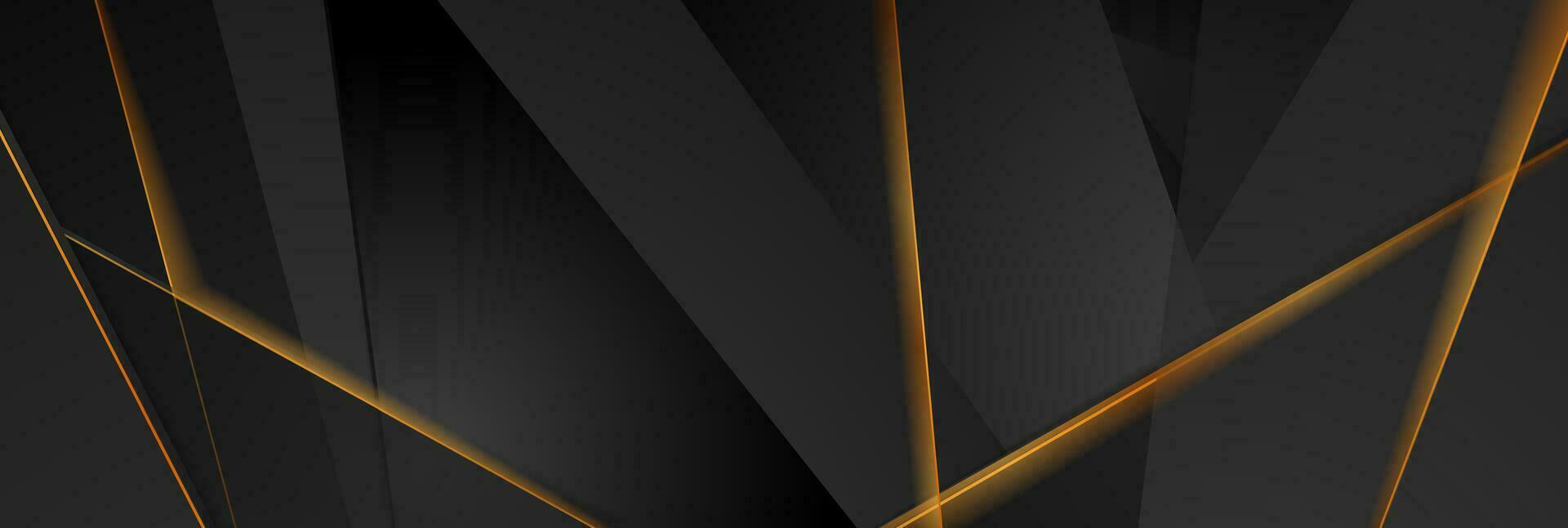 Black tech geometric polygonal background with golden shiny lines vector