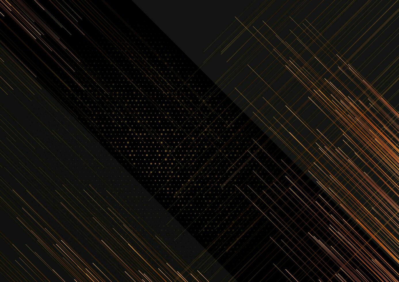 Black tech geometric background with golden dots and lines vector
